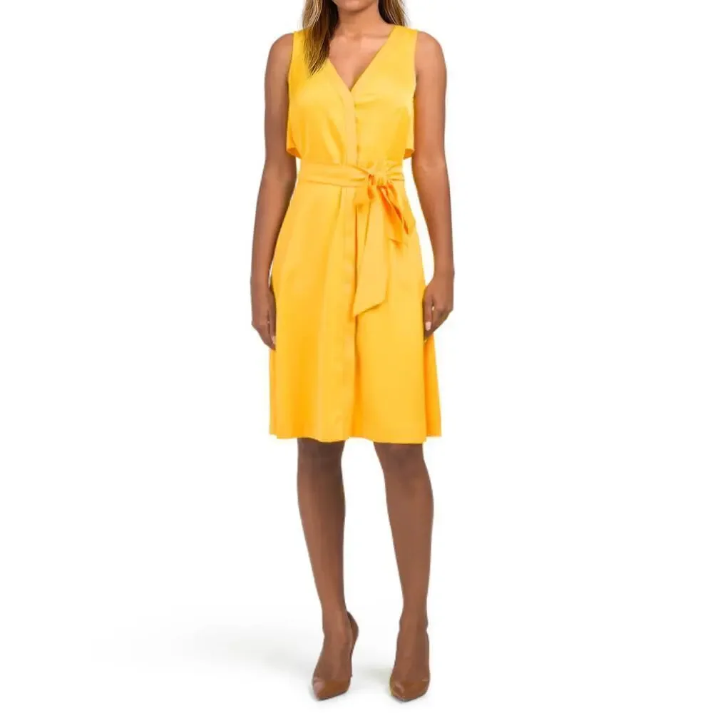 New Rachel Roy Women's V-Neck  Button Front Tie Waist Midi Dress - Picture 2 of 10